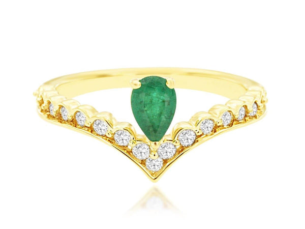 Royal Jewelry Rings 14K Yellow Gold Emerald & Diamond Curve Ring