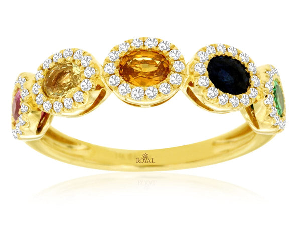 Royal Jewelry Rings 14K Yellow Gold Mixed Sapphire Ring