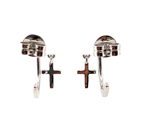 Venetti Earrings 14K White Gold Diamond Cross Hoop Earrings