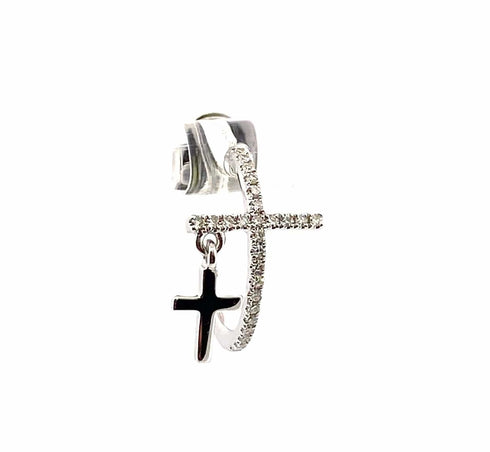 Venetti Earrings 14K White Gold Diamond Cross Hoop Earrings
