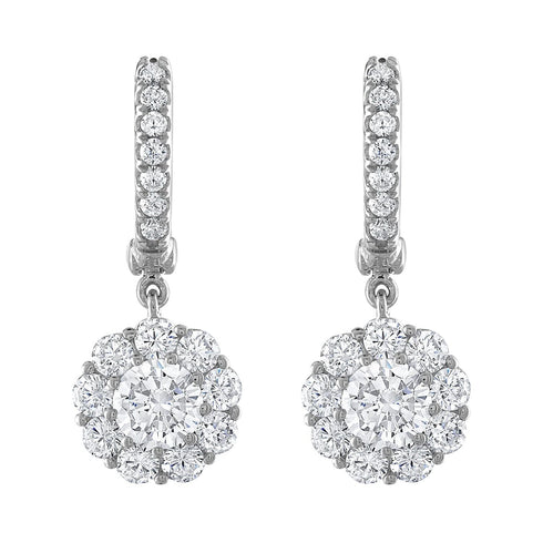 Vimco Earrings 14K White Dangle Diamond Halo Earrings