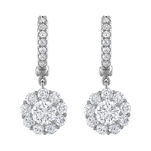 Vimco Earrings 14K White Dangle Diamond Halo Earrings