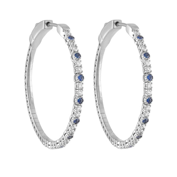 Vimco Earrings 14K White Gold Diamond and Sapphire Flex Hoops