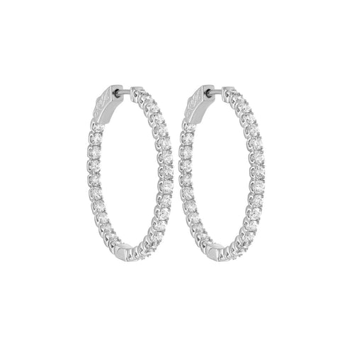 Vimco Earrings 14K White Gold Inside/Outside Diamond Hoops, 1.50ct