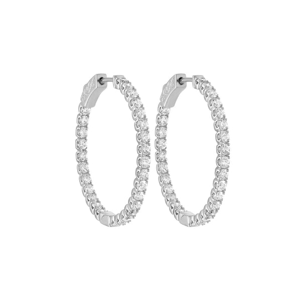 Vimco Earrings 14K White Gold Inside/Outside Diamond Hoops, 1.50ct