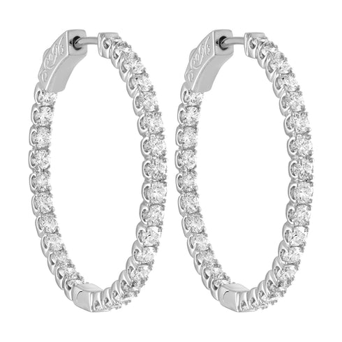 Vimco Earrings 14K White Gold Inside/Outside Diamond Hoops, 2.25ct tdw