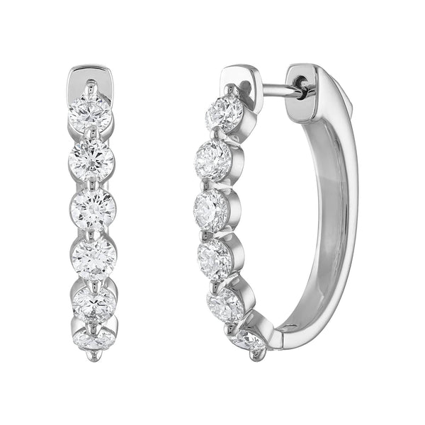 Vimco Earrings 14K White Gold Single Prong Diamond Hoops