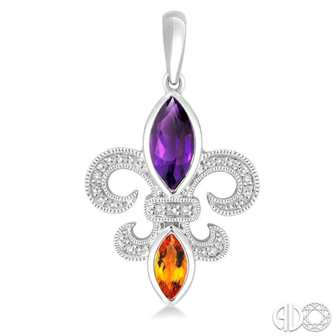 Silver Fleur De Lis Gemstone & Diamond Earrings, LSU Earrings