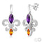 Silver Fleur De Lis Gemstone & Diamond Earrings, LSU Earrings