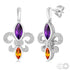 Silver Fleur De Lis Gemstone & Diamond Earrings, LSU Earrings