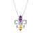 Silver Fleur De Lis Gemstone & Diamond Pendant, LSU Color Necklace