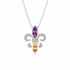 Silver Fleur De Lis Gemstone & Diamond Pendant, LSU Color Necklace