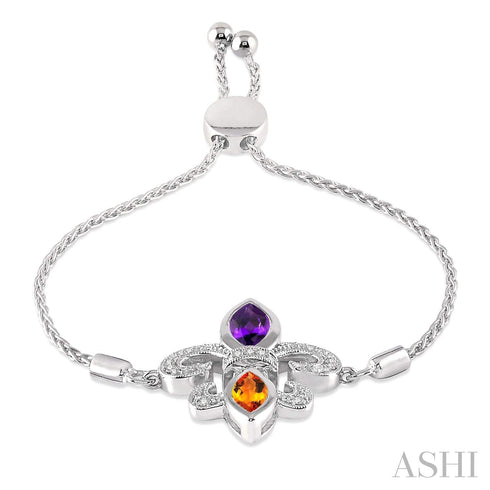 Ashi-SO Bracelets Silver Fleur De Lis Diamond & Gemstone Fleur De Lis Adjustable Bracelet, LSU Bracelet