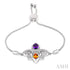 Ashi-SO Bracelets Silver Fleur De Lis Diamond & Gemstone Fleur De Lis Adjustable Bracelet, LSU Bracelet