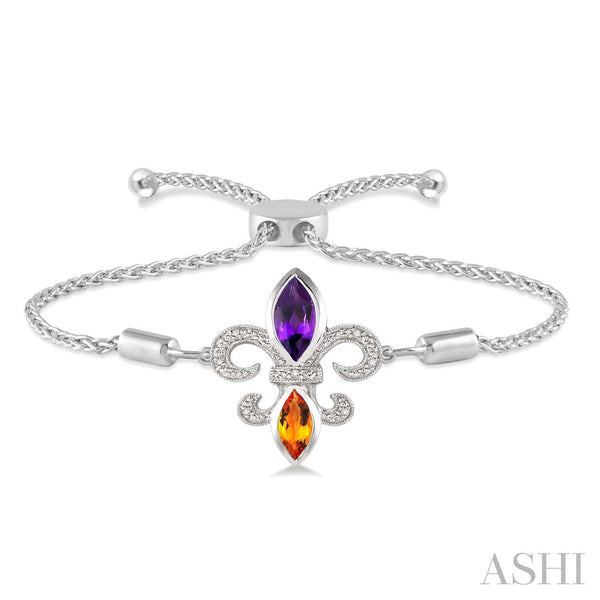 Ashi-SO Bracelets Silver Fleur De Lis Diamond & Gemstone Fleur De Lis Adjustable Bracelet, LSU Bracelet
