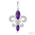 Ashi-SO Earrings Silver Fleur De Lis Amethyst & Diamond Earrings