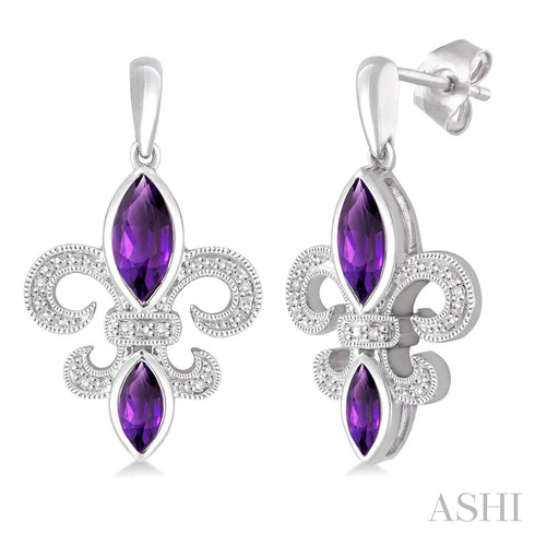 Ashi-SO Earrings Silver Fleur De Lis Amethyst & Diamond Earrings