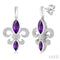 Ashi-SO Earrings Silver Fleur De Lis Amethyst & Diamond Earrings