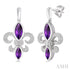 Ashi-SO Earrings Silver Fleur De Lis Amethyst & Diamond Earrings