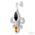 Ashi-SO Earrings Silver Fleur De Lis Onyx, Citrine & Diamond Earrings