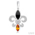 Ashi-SO Earrings Silver Fleur De Lis Onyx, Citrine & Diamond Earrings