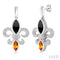 Ashi-SO Earrings Silver Fleur De Lis Onyx, Citrine & Diamond Earrings