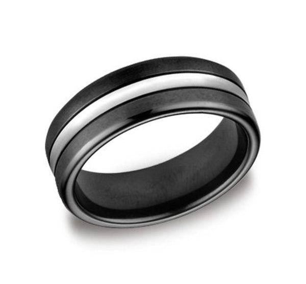 Cobalt Chrome Black Men's Wedding Band with High Polish Center