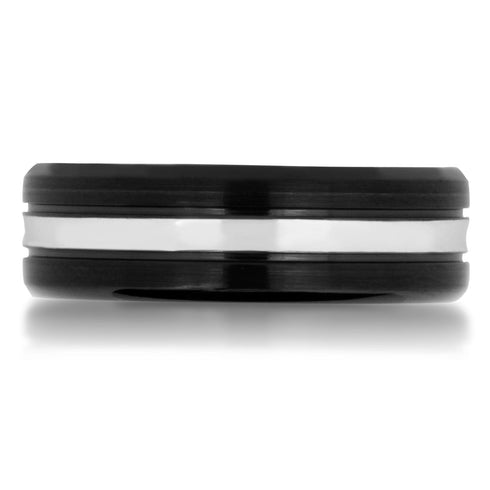 Cobalt Chrome Black Men's Wedding Band with High Polish Center
