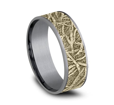 Benchmark Men's Wedding Bands 10 Men's Wedding Band, 7.5MM 14K and Tantalum Tree Root Design