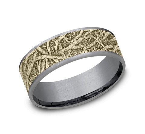 Benchmark Men's Wedding Bands 10 Men's Wedding Band, 7.5MM 14K and Tantalum Tree Root Design