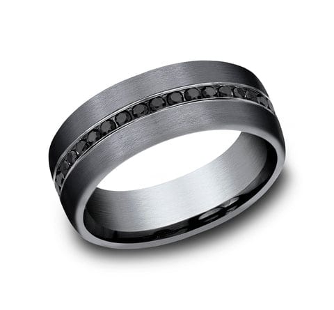 Benchmark Men's Wedding Bands 10 Men's Wedding Band, 7.5MM Darkened Tantalum with Black Diamonds