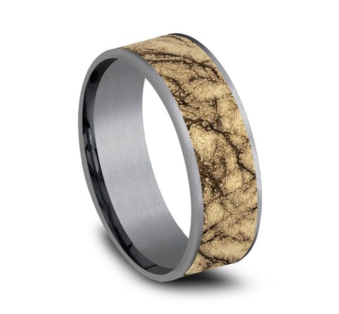 Benchmark Men's Wedding Bands 10 Men's Wedding Band, 7.5MM Marbled 14K Yellow Gold and Tantalum