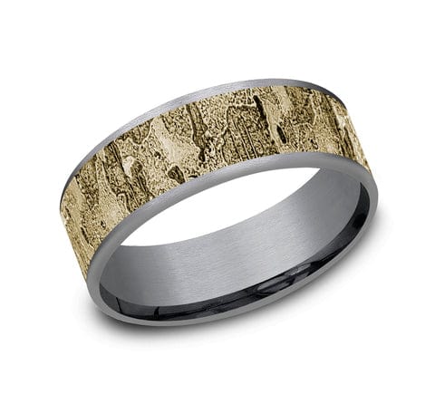 Benchmark Men's Wedding Bands 10 Men's Wedding Band, 7.5MM Textured 14K Yellow Gold and Tantalum