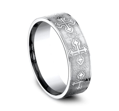 Benchmark Men's Wedding Bands 10 Men's Wedding Band, 7.5MM White Cobalt Cross Design