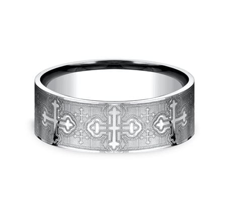 Benchmark Men's Wedding Bands 10 Men's Wedding Band, 7.5MM White Cobalt Cross Design