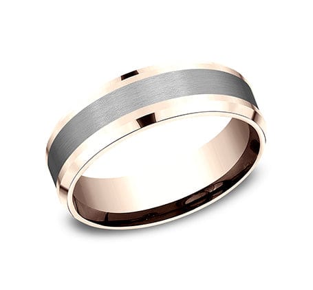 Benchmark Men's Wedding Bands 10 Men's Wedding Band, 7MM 14K Rose Gold and Grey Tantalum