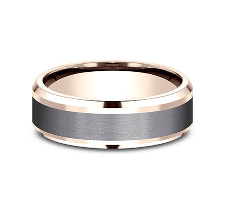 Benchmark Men's Wedding Bands 10 Men's Wedding Band, 7MM 14K Rose Gold and Grey Tantalum