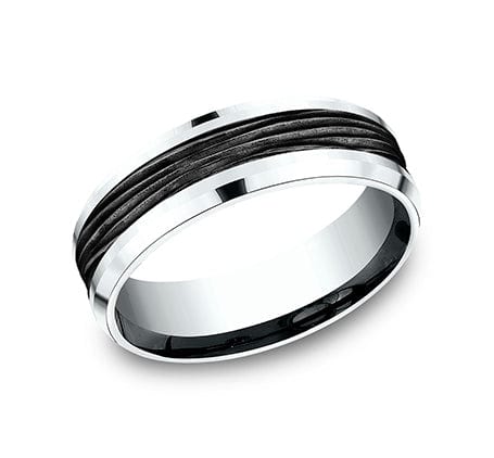 Benchmark Men's Wedding Bands 10 Men's Wedding Band, 7MM 14K White Gold and Black Titanium