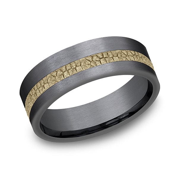 Benchmark Men's Wedding Bands 10 Men's Wedding Band, 7MM Tantalum with 14K Yellow Gold