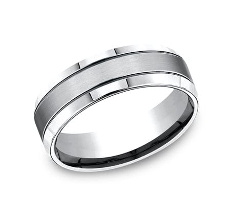 Benchmark Men's Wedding Bands 10 Men's Wedding Band, 7MM White Cobalt with Satin Center