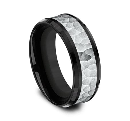 Benchmark Men's Wedding Bands 10 Men's Wedding Band, 8MM 14K White Gold and Black Titanium