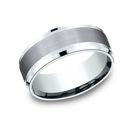 Benchmark Men's Wedding Bands 10 Men's Wedding Band, 8MM 14K White Gold and Grey Tantalum