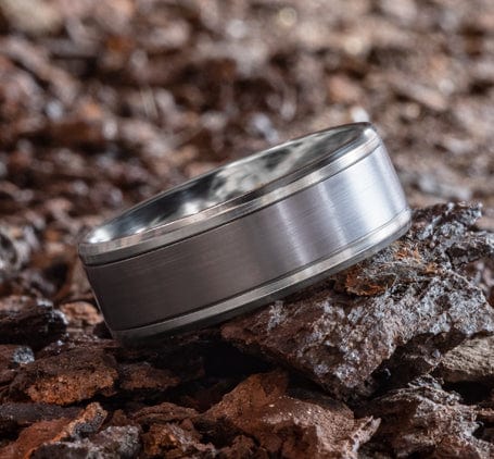 Benchmark Men's Wedding Bands 10 Men's Wedding Band, 8MM 14K White Gold and Grey Tantalum