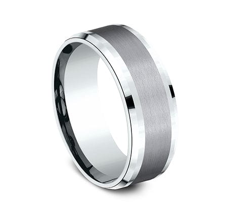 Benchmark Men's Wedding Bands 10 Men's Wedding Band, 8MM 14K White Gold and Grey Tantalum
