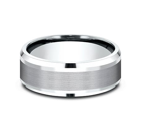 Benchmark Men's Wedding Bands 10 Men's Wedding Band, 8MM 14K White Gold and Grey Tantalum