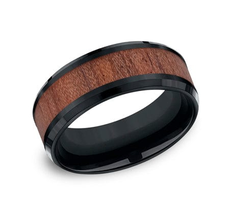 Benchmark Men's Wedding Bands 10 Men's Wedding Band, 8MM Black Cobalt with Wood Center