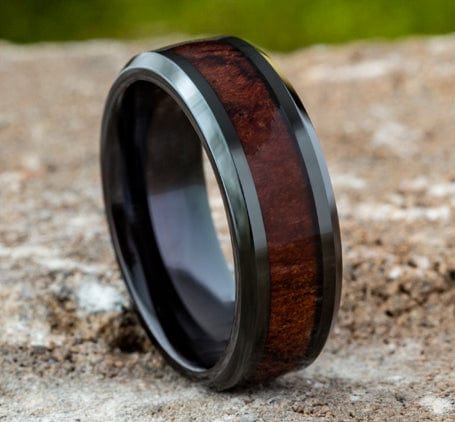 Benchmark Men's Wedding Bands 10 Men's Wedding Band, 8MM Black Cobalt with Wood Center