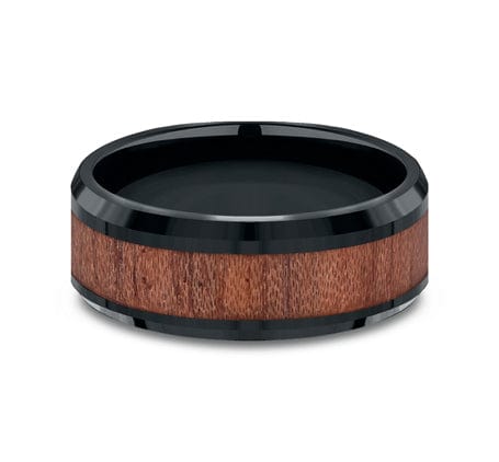 Benchmark Men's Wedding Bands 10 Men's Wedding Band, 8MM Black Cobalt with Wood Center