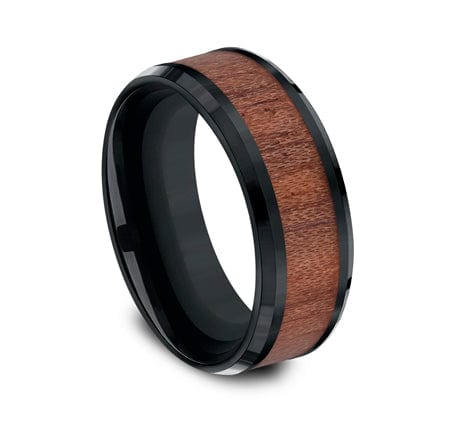 Benchmark Men's Wedding Bands 10 Men's Wedding Band, 8MM Black Cobalt with Wood Center