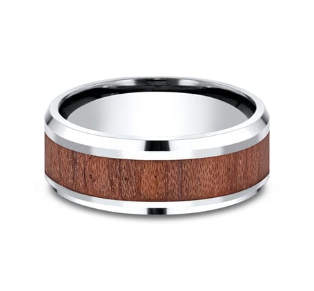 Benchmark Men's Wedding Bands 10 Men's Wedding Band. 8MM Cobalt Chrome with Rose Wood Inlay